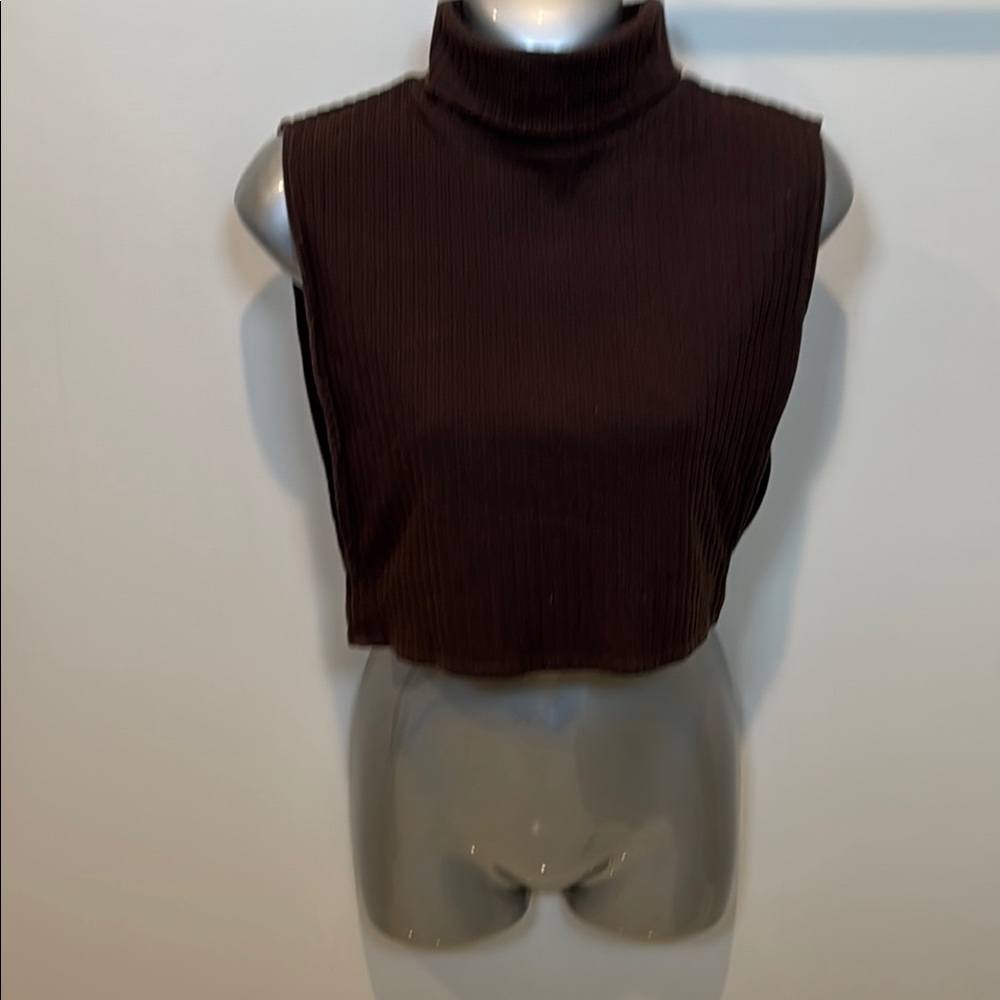 Brown Fitted Crop Tank Top